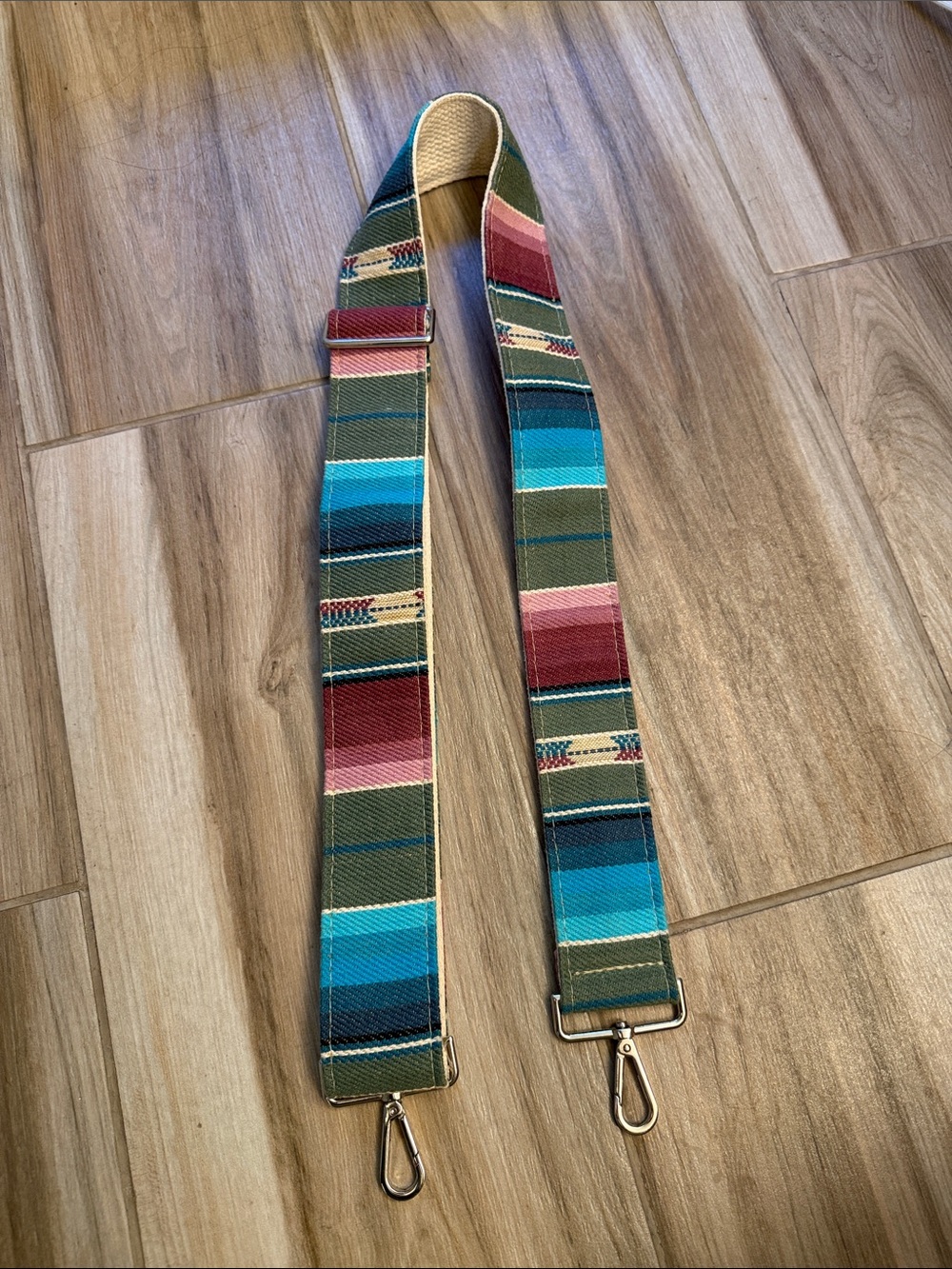 Striped Multicolor Webbing Bag Strap - Teal, Olive & Red